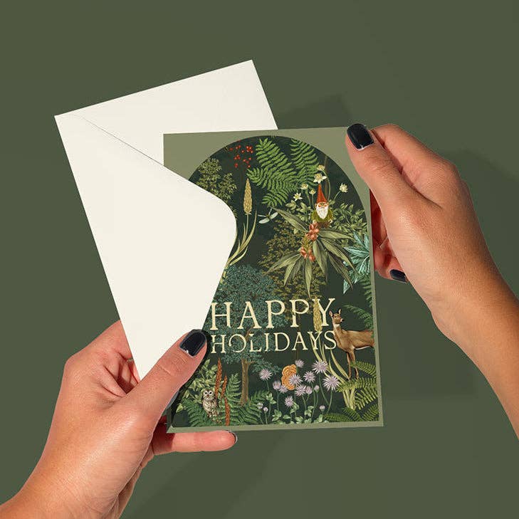 LINNA - "Happy Holidays" Woodland Forest Greeting Card: Season's Greetings Single Card