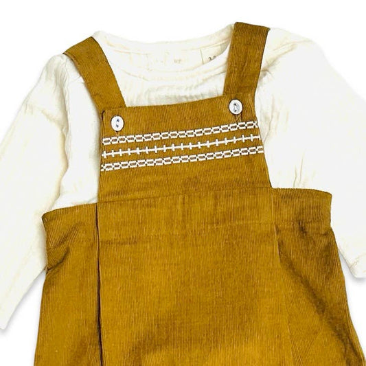 Viverano Organics - Corduroy Baby Overall Set with Muslin Shirt (Organic Cotton): Mustard / 12-18M