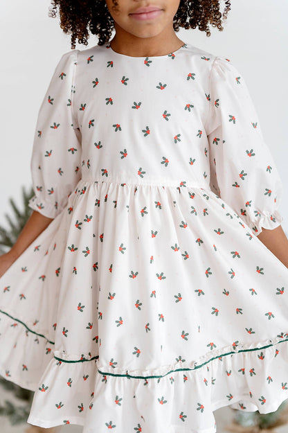 Ollie Jay - Kiki Dress in Holly Berry | Poplin Cotton Dress: 12/18m