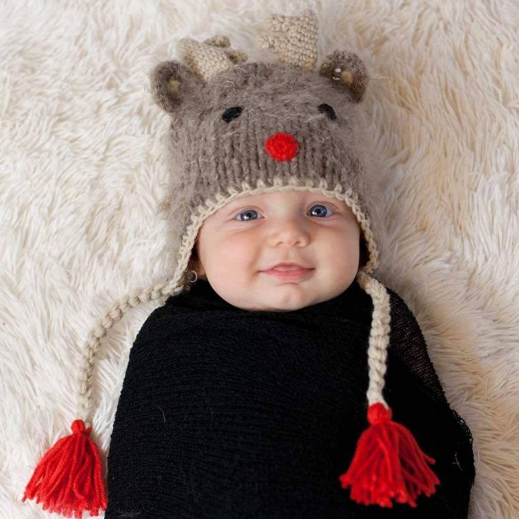 Huggalugs - Rudolph Reindeer Beanie Hat Baby & Kids: L (2-6 Years)