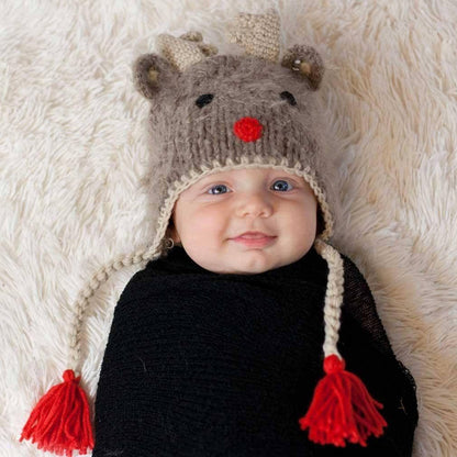 Huggalugs - Rudolph Reindeer Beanie Hat Baby & Kids: L (2-6 Years)