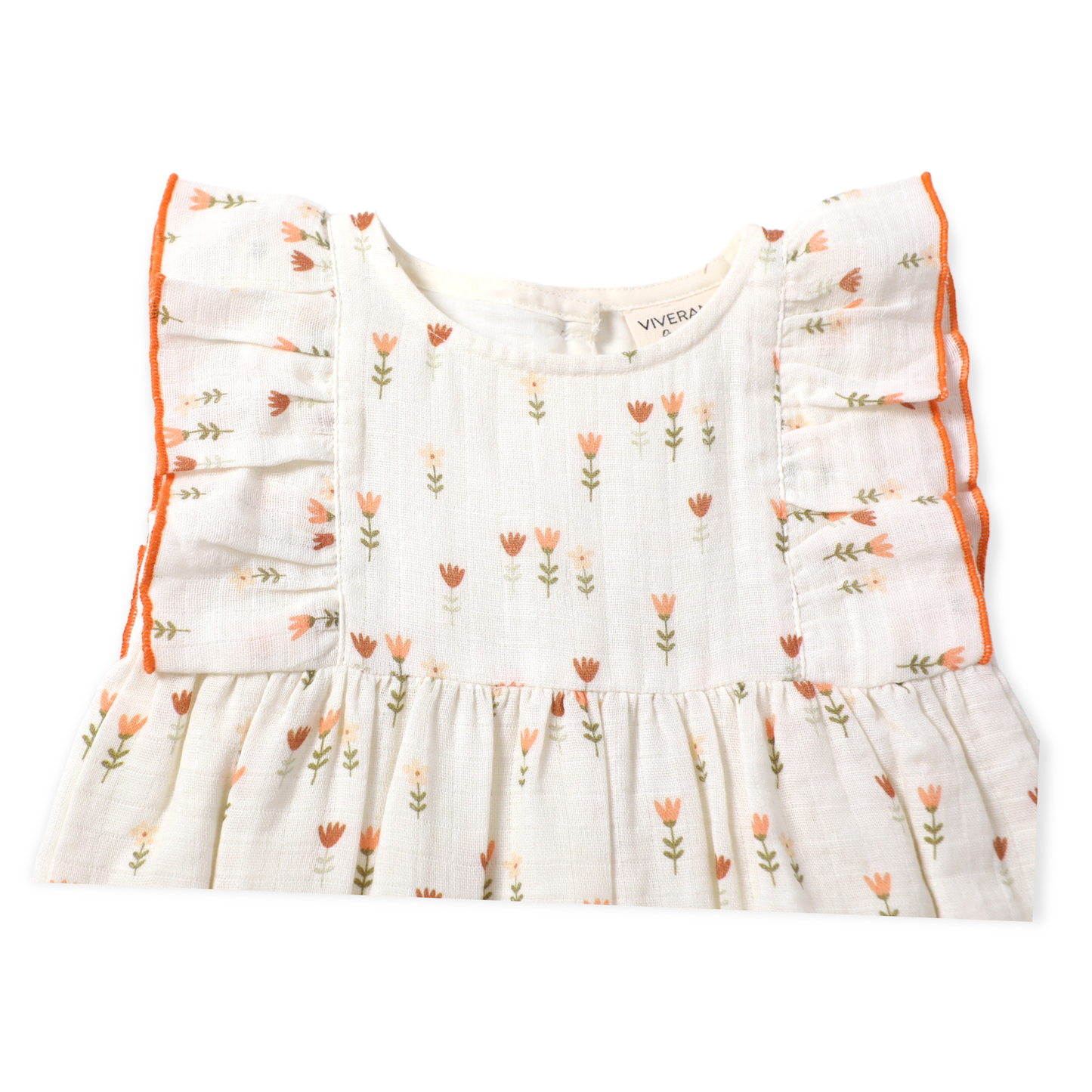 Viverano Organics - Wildflowers Ruffle Short Baby Romper (Organic Muslin): 0-3M / Natural