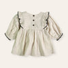 Viverano Organics - Embroidered Ruffle Flare Baby Dress (Organic Cotton / Linen): Sweet Cream / 18-24M