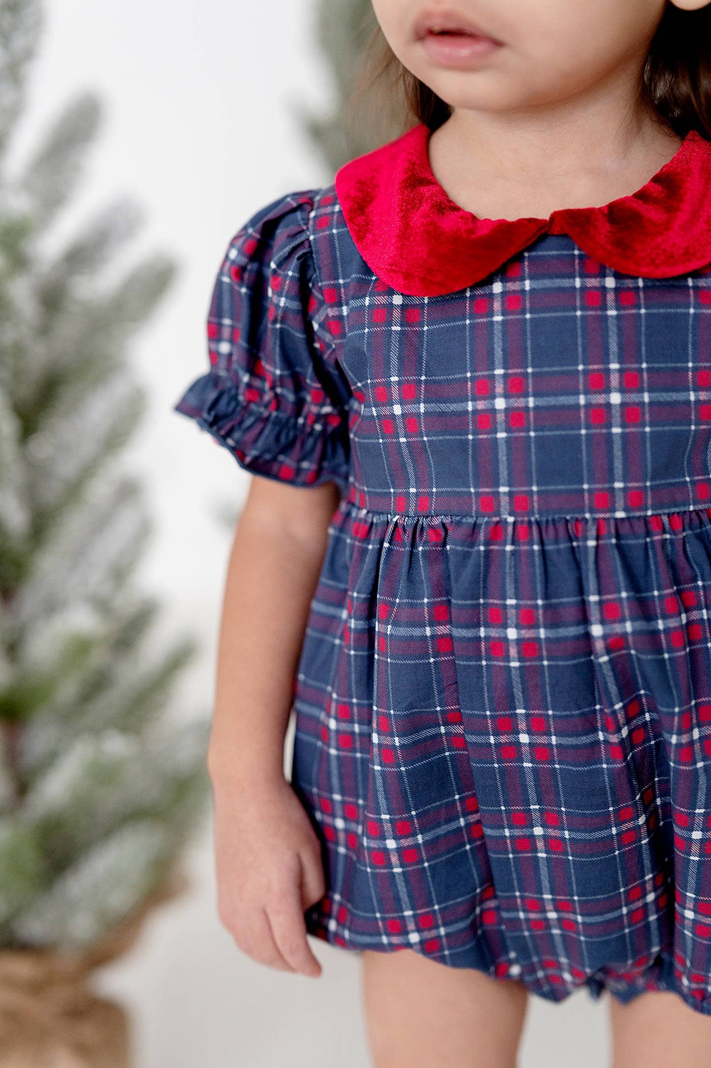 Ollie Jay - Quinn Collared Bubble in Holiday Plaid | Poplin Cotton: 6/12m