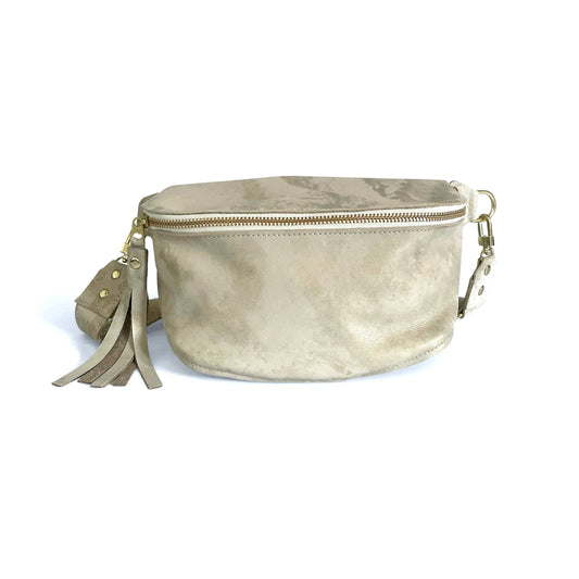 Beaudin Wholesale - Britt | Cowhide & Leather Sling Belt Bag | Gift for Women: Stone