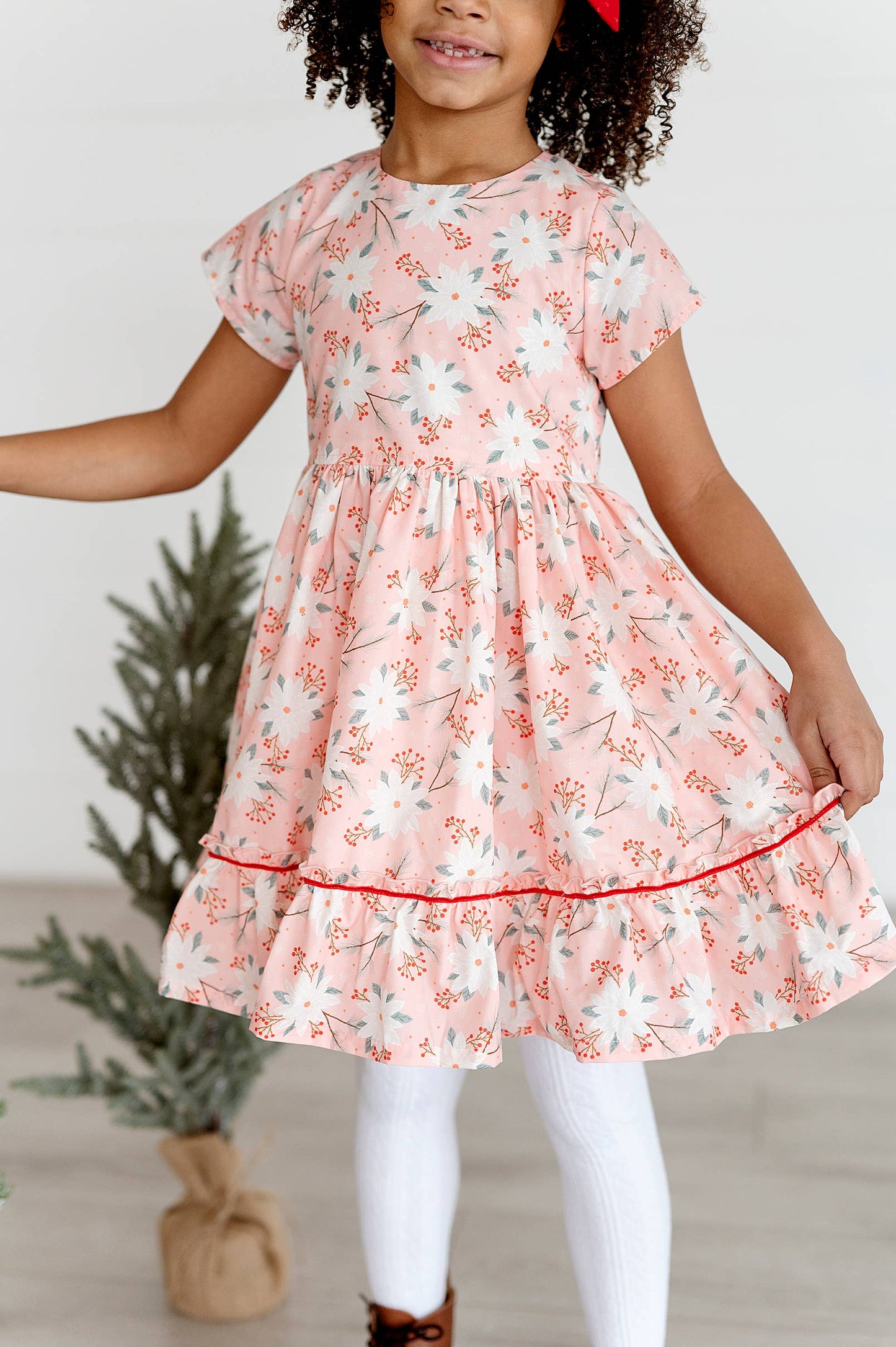 Ollie Jay - Lola Dress in Pink Poinsettia | Poplin Cotton Dress: 2