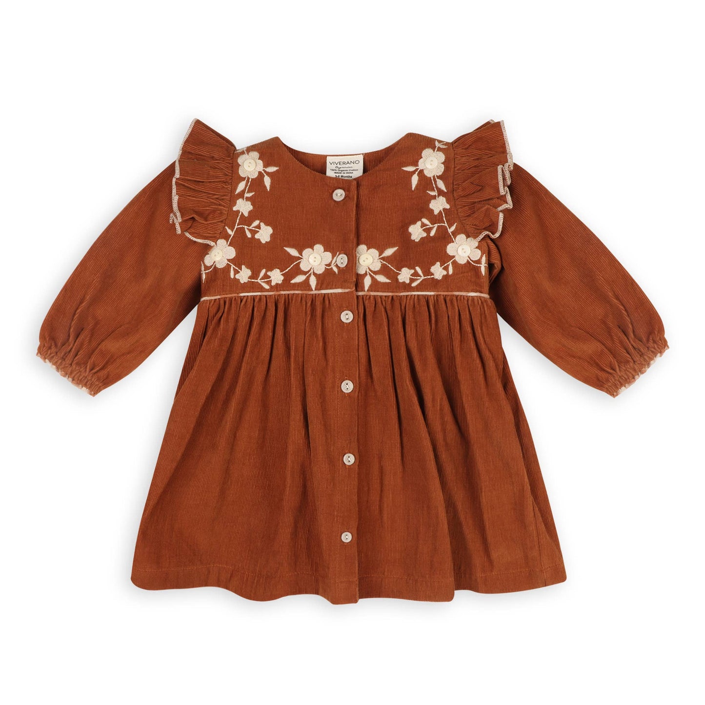 Viverano Organics - Floral Embroidered Corduroy Baby Dress & Bloomer (Organic): 6-12M
