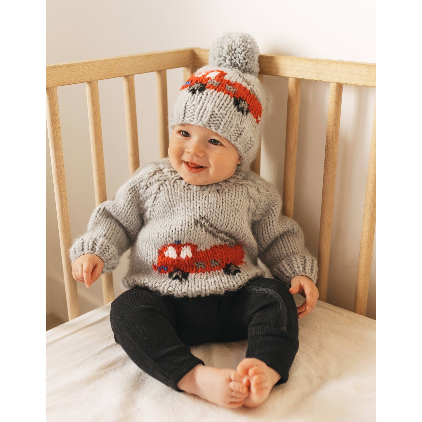 Huggalugs - Fire Engine Crew Neck Sweater for Baby & Toddler: 6-12 months