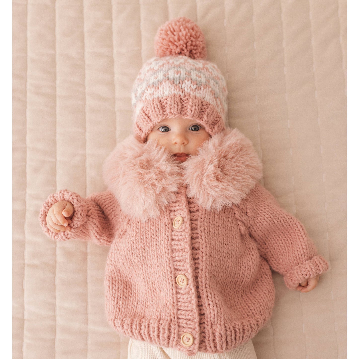 Huggalugs - Fur Collar Rosy Cardigan Sweater for Baby & Toddler: 18-24 months