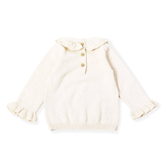 Viverano Organics - Hedgehog & Pointelle Collar Sweater Pullover(Organic Cotton): Oatmeal Heather / 3-6M