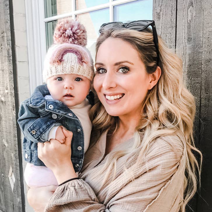 Huggalugs - Mauve Rainbow Knit Beanie Hat Baby & Kids: L (2-6 years)