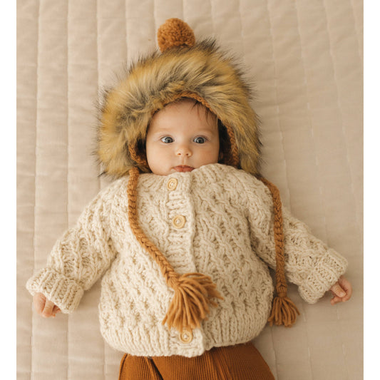 Huggalugs - Waffle Cardigan Sweater Natural Baby & Toddler: 12-18 months