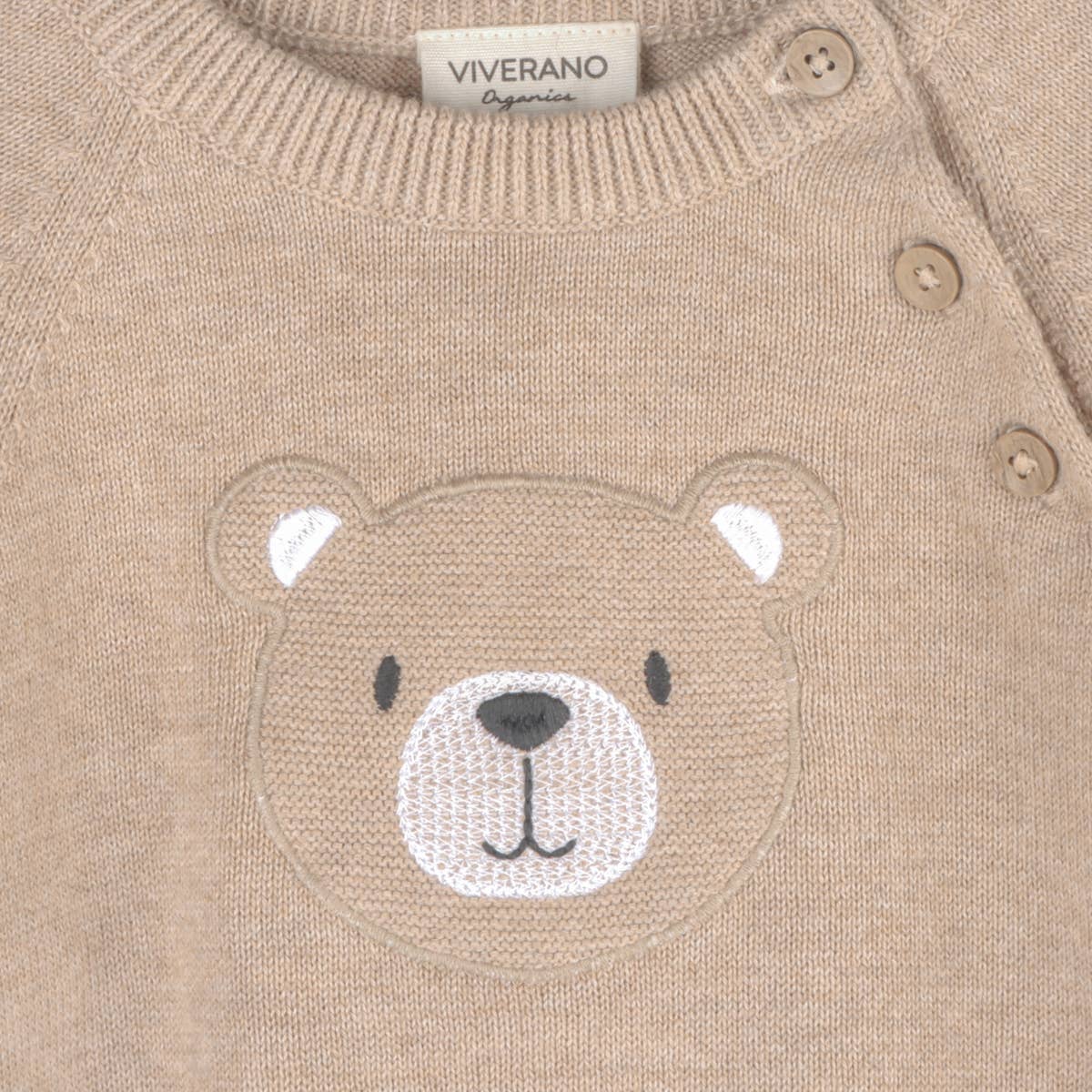 Viverano Organics - Teddy Bear Applique Baby Raglan Pullover (Organic Cotton): Oat Heather / 3-6M