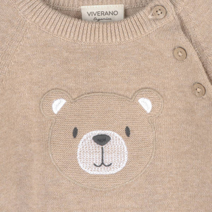 Viverano Organics - Teddy Bear Applique Baby Raglan Pullover (Organic Cotton): Oat Heather / 3-6M