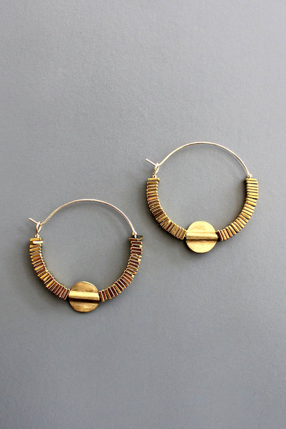 David Aubrey Jewelry - ISLE05 Gold hematite hoop earrings