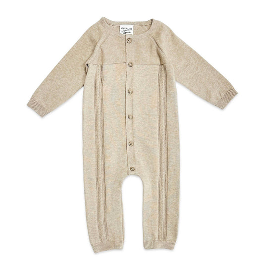 Viverano Organics - Pointelle Cable Knit Baby Jumpsuit - Organic Cotton - BEIGE / 12-18M