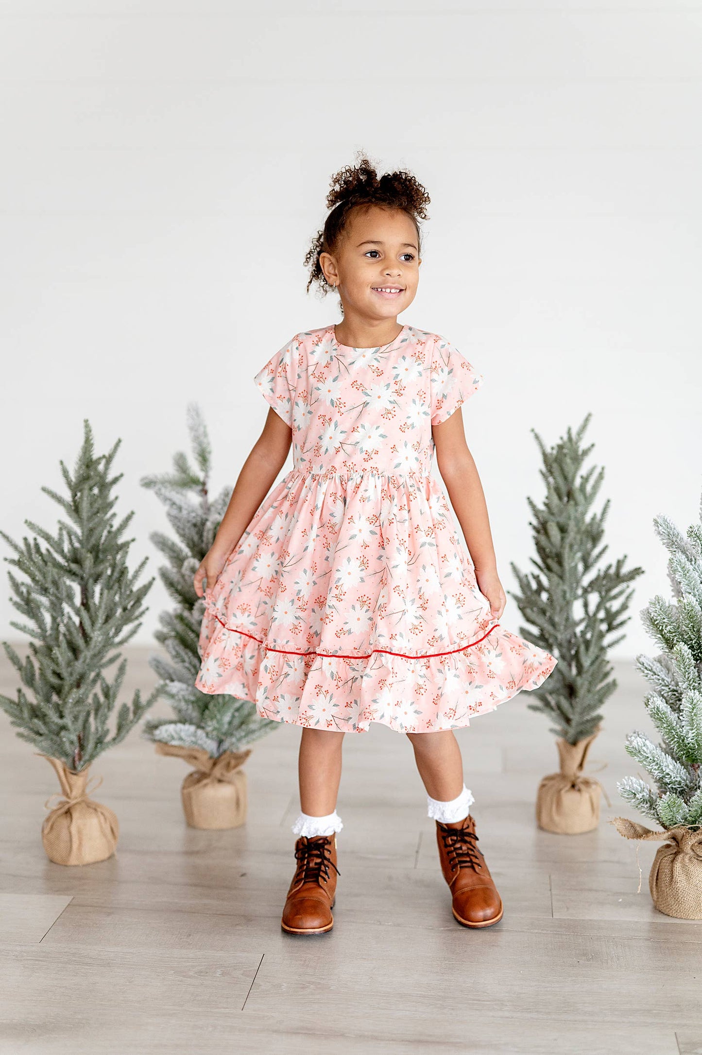 Ollie Jay - Lola Dress in Pink Poinsettia | Poplin Cotton Dress: 8