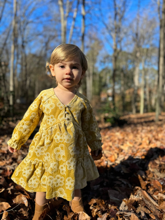 Vignette - Juniper Dress in Embroidered Gold: 6-9m