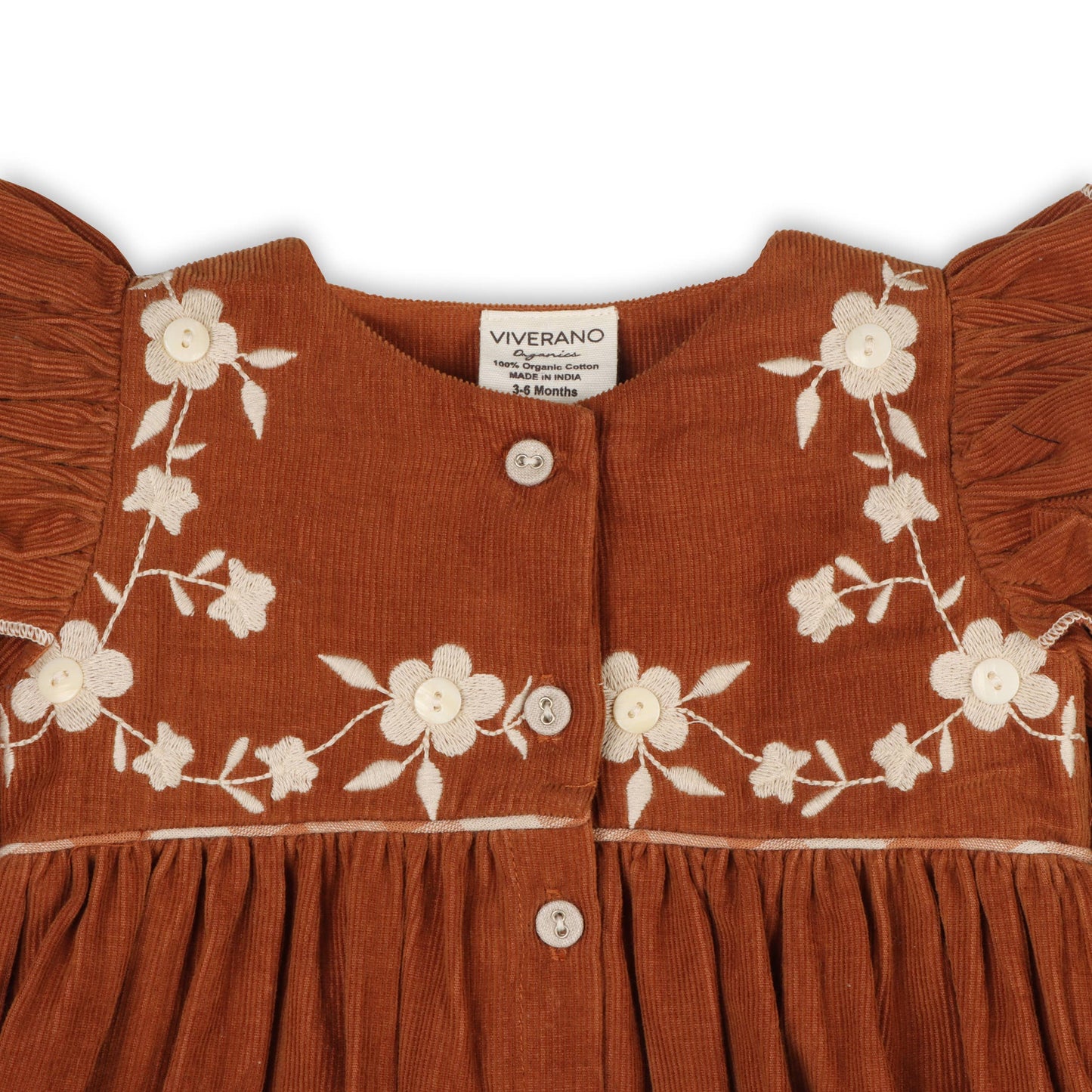 Viverano Organics - Floral Embroidered Corduroy Baby Dress & Bloomer (Organic): 6-12M