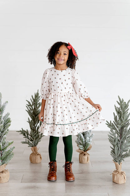 Ollie Jay - Kiki Dress in Holly Berry | Poplin Cotton Dress: 12/18m