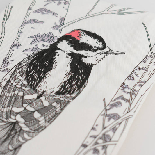 Porchlight Press Letterpress - Downy Woodpecker Tea Towel - West Coast Birds