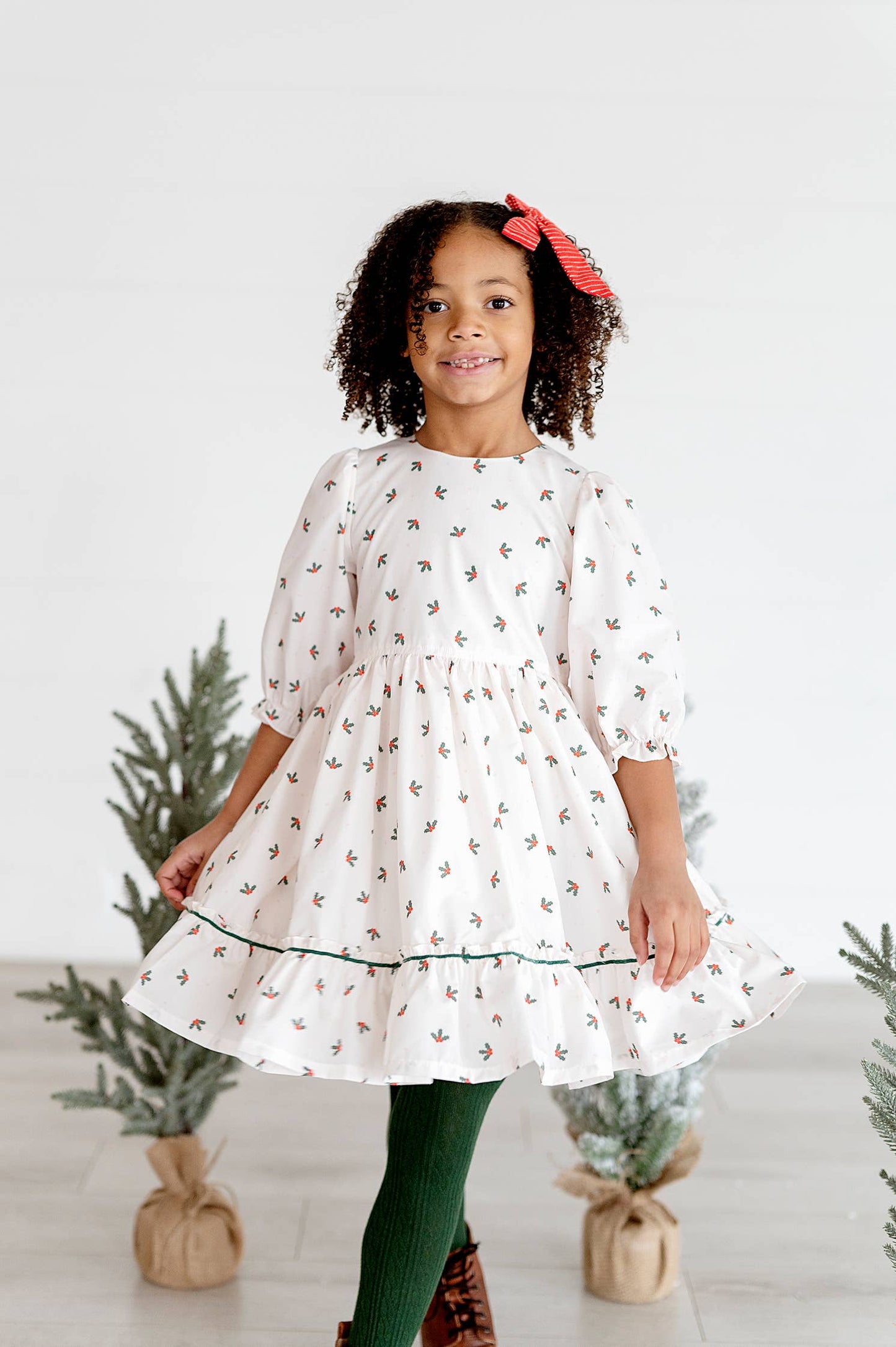 Ollie Jay - Kiki Dress in Holly Berry | Poplin Cotton Dress: 12/18m