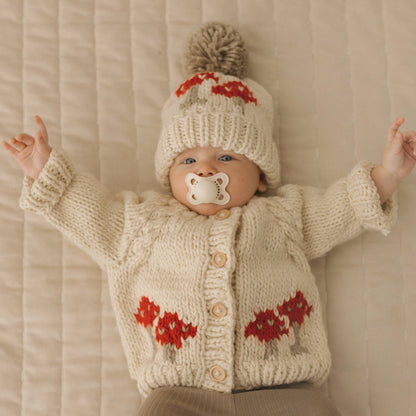 Huggalugs - Mushroom Natural Beanie Hat for Baby, Kids & Adults: S (0-6 months)