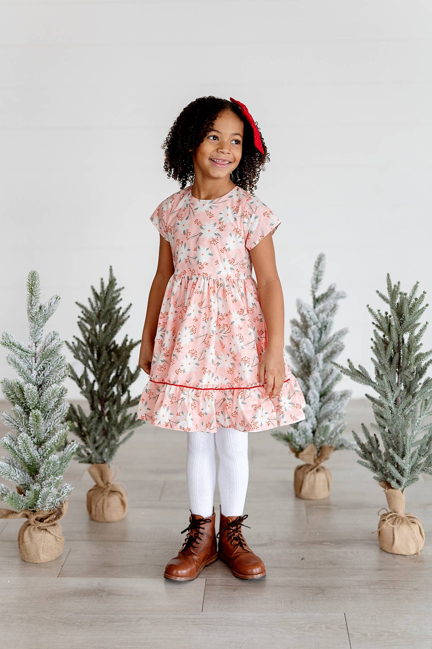 Ollie Jay - Lola Dress in Pink Poinsettia | Poplin Cotton Dress: 8