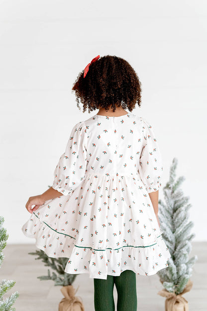 Ollie Jay - Kiki Dress in Holly Berry | Poplin Cotton Dress: 12/18m