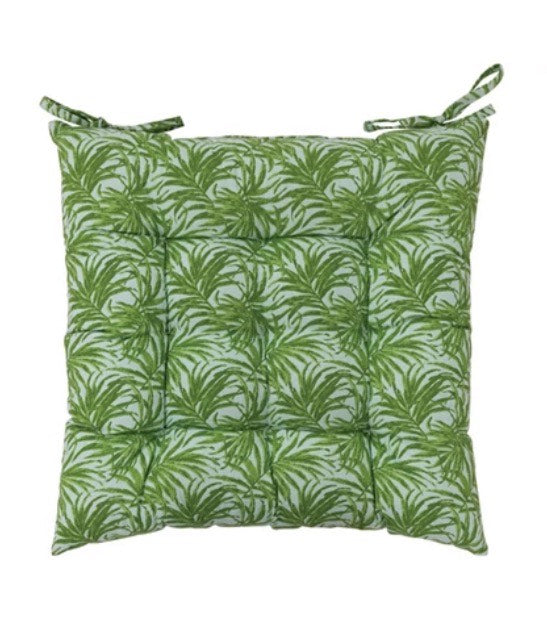 Cotton Printed Chair Cushion with Palm Pattern (Green)