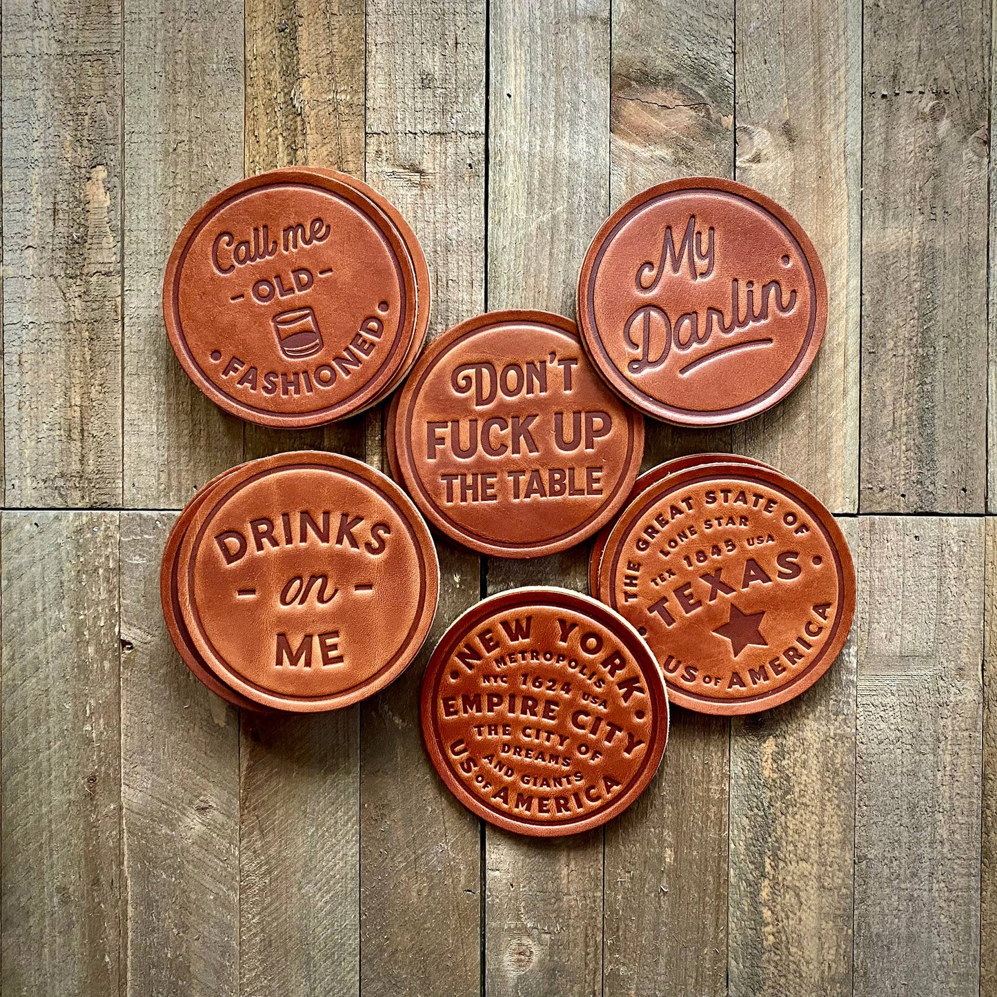 Drinks on Me Leather Coaster