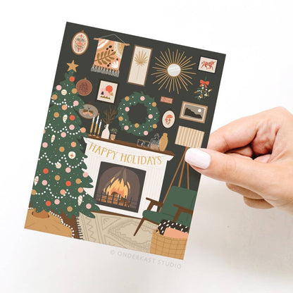 Onderkast Studio - Happy Holidays Cozy Fireplace Greeting Card