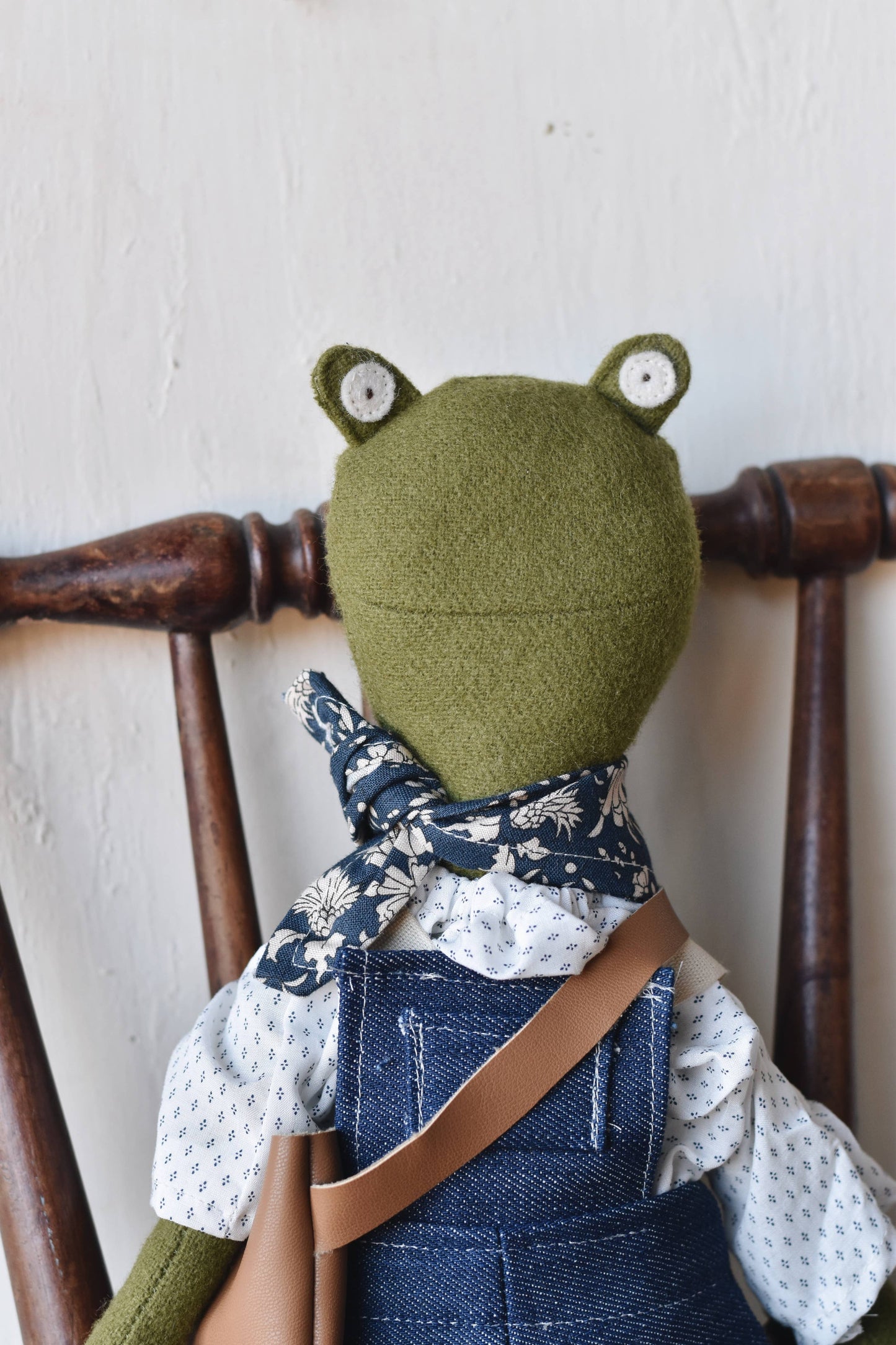 Woolgrass Farm - Fern the Frog doll-  Denim overalls