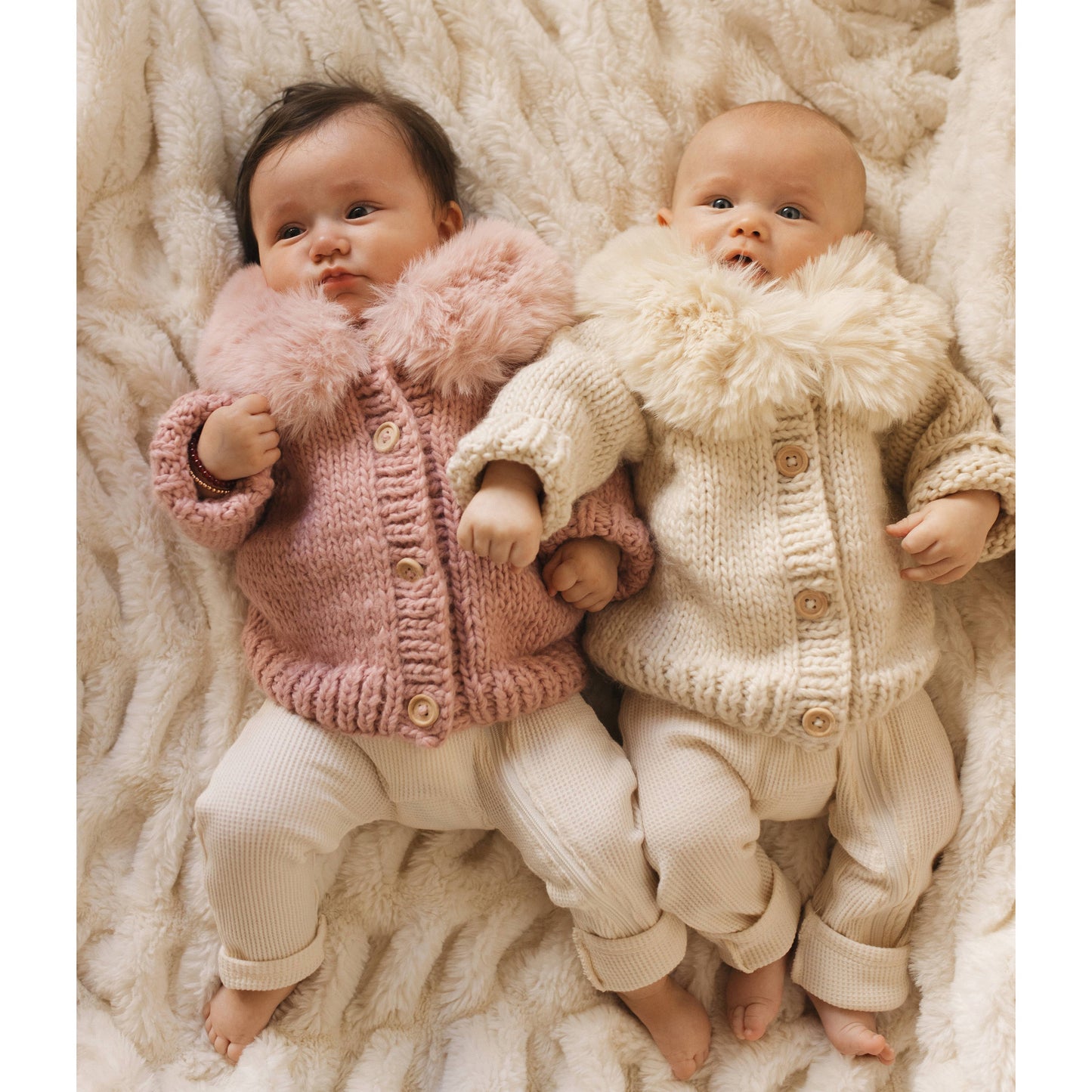 Huggalugs - Fur Collar Natural Cardigan Sweater Baby & Toddler: 12-18 months