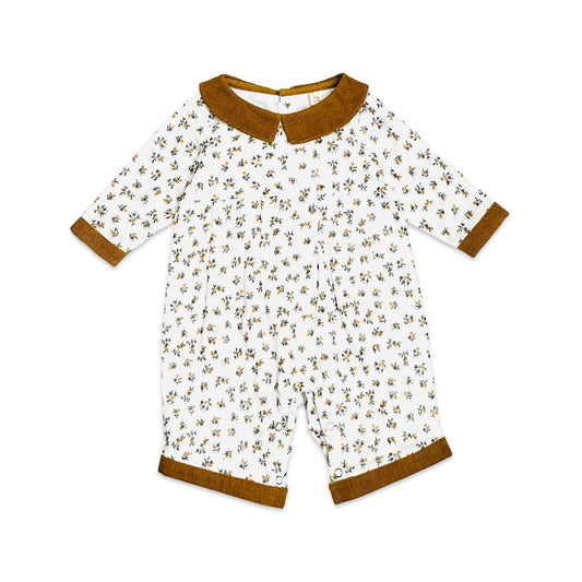Viverano Organics - Ditsy Floral Muslin & Corduroy Baby Jumpsuit (Organic): Mustard / 3-6M
