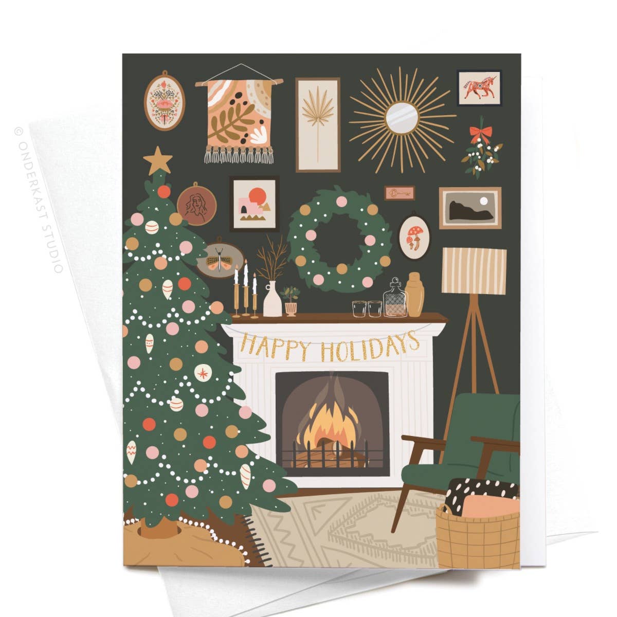 Onderkast Studio - Happy Holidays Cozy Fireplace Greeting Card