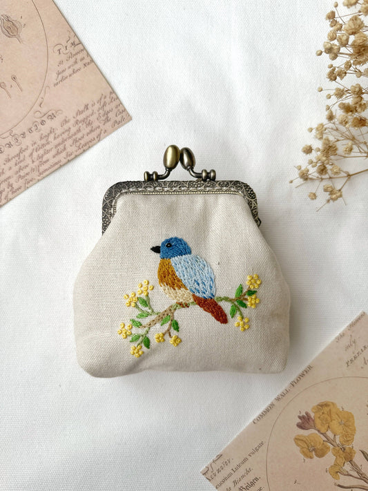Quince Fables - Bird Embroidered Navy Blue Coin Purse
