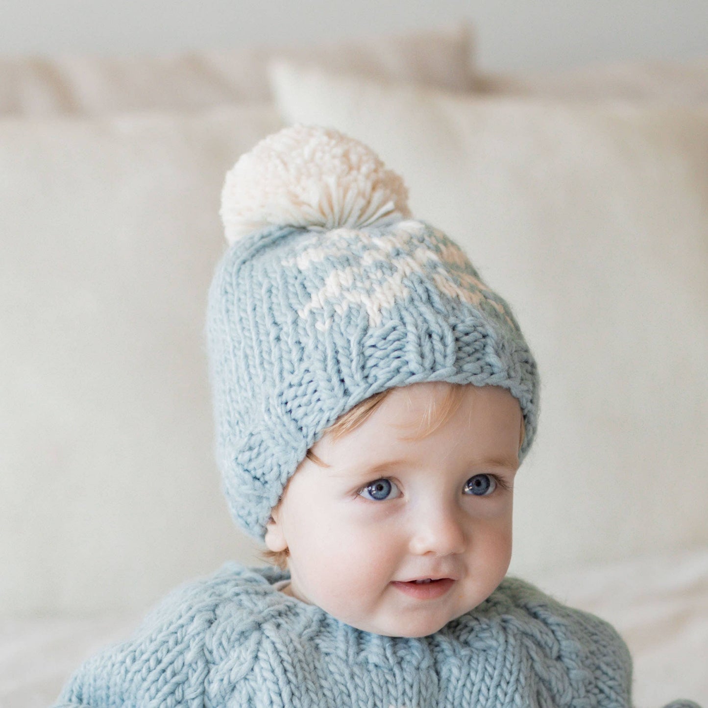 Huggalugs - Snowflake Surf Blue Beanie Hat for Baby & Kids: M (6-24 months)