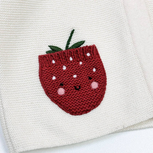 Viverano Organics - Strawberry Embroidered Pocket Baby Cardigan (Organic Cotton): Natural / 3-6M