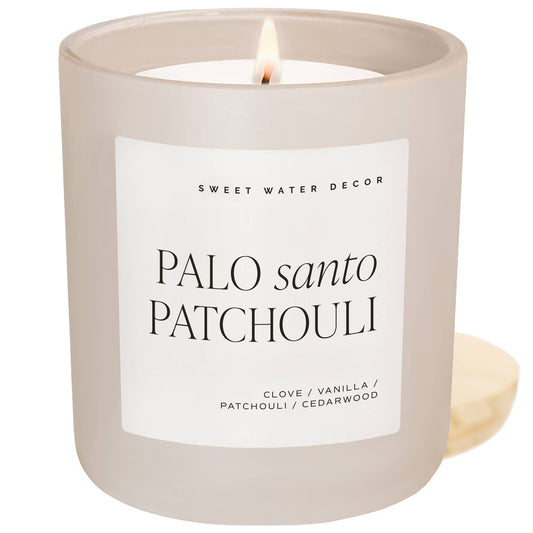 Sweet Water Decor - Palo Santo Patchouli 15 oz Soy Candle, Matte Jar