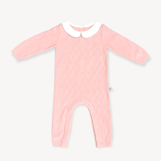 Viverano Organics - Milan Knit Peter Pan Chevron Baby Jumpsuit (Organic): Heather Grey / 6-12