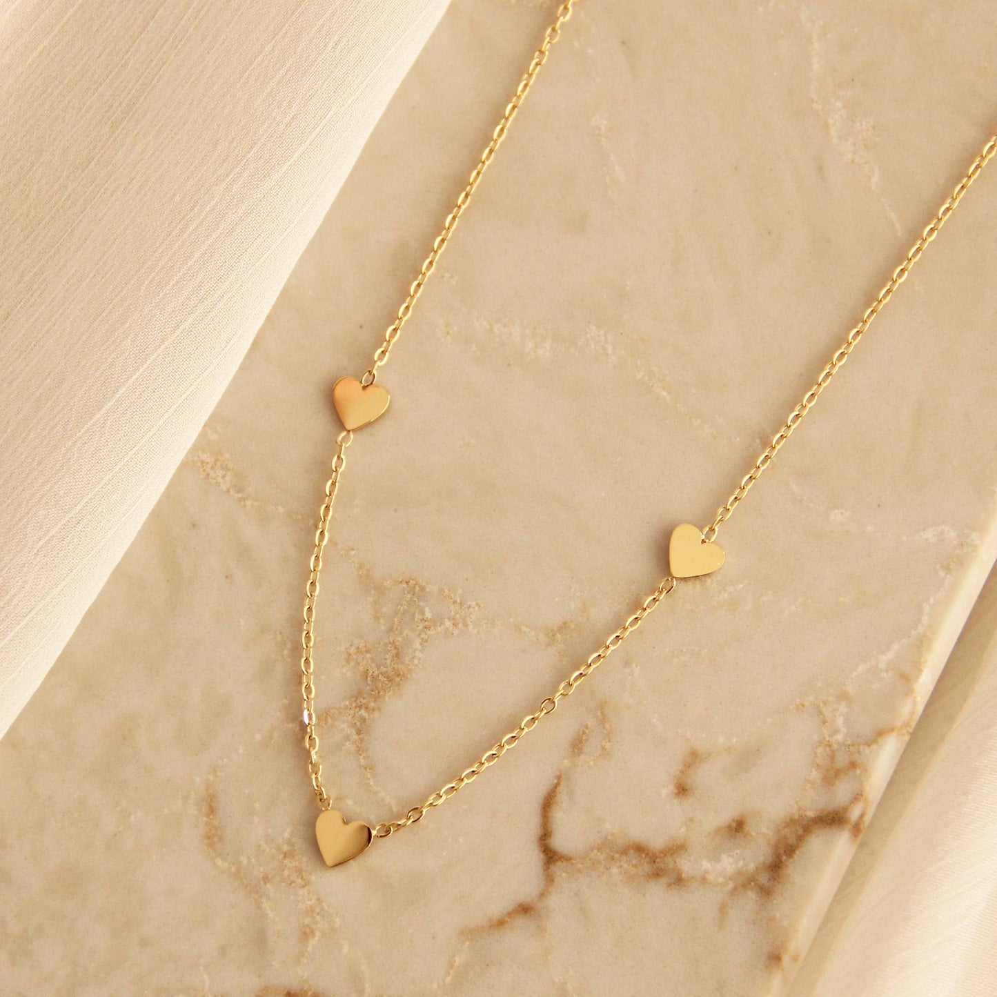 MAIVE - Three Heart Necklace: Gold / 16" - 18" Necklace