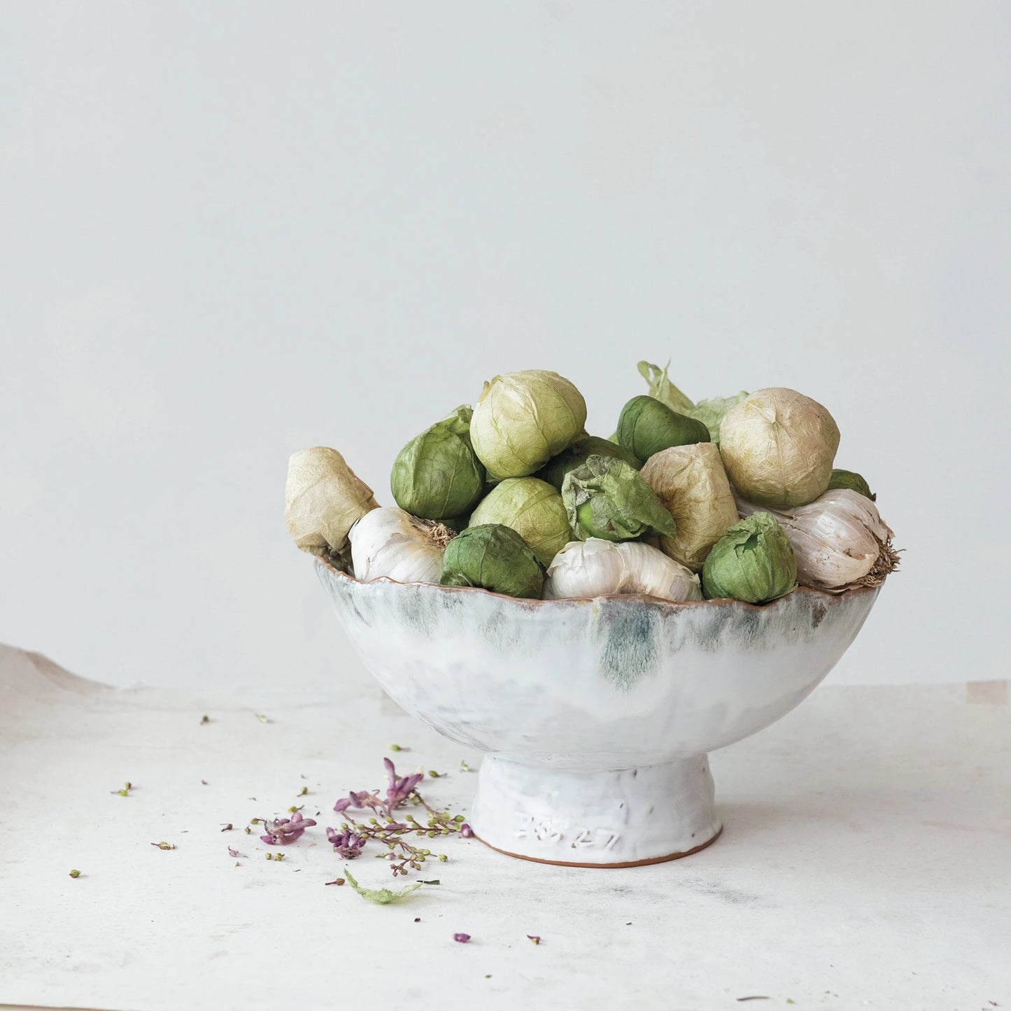 Stoneware Footed Bowl, Reactive Glaze