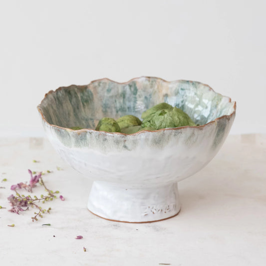 Stoneware Footed Bowl, Reactive Glaze