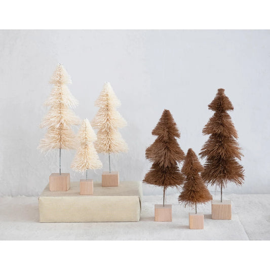 Cream Sisal Bottle Brush Tree with Wood Base: Small