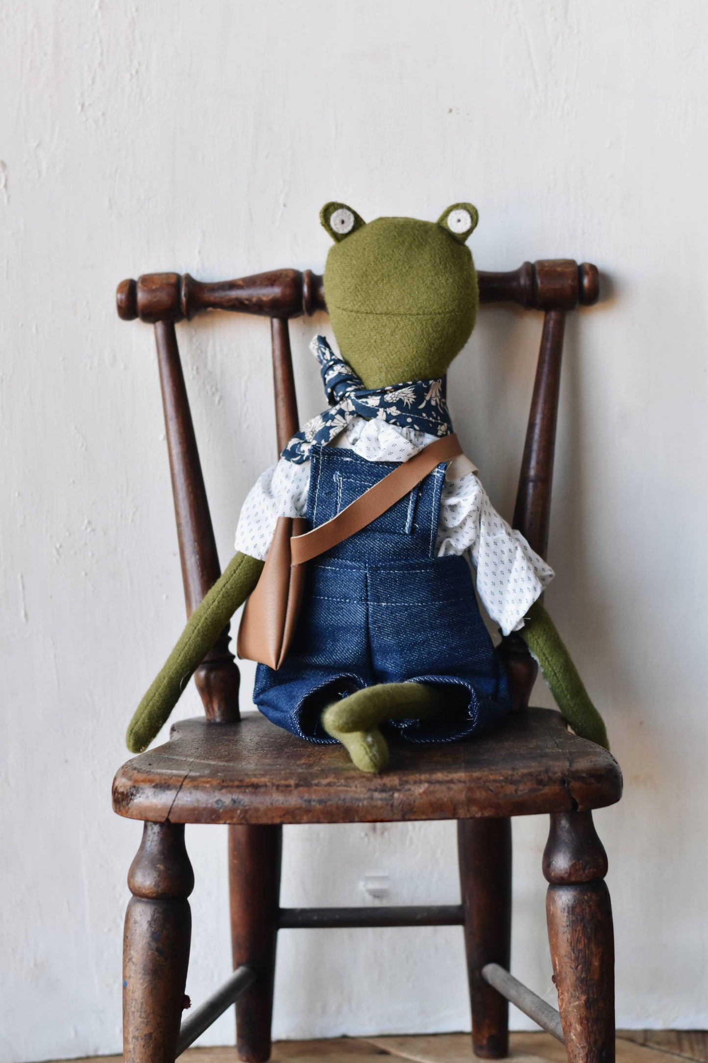 Woolgrass Farm - Fern the Frog doll-  Denim overalls