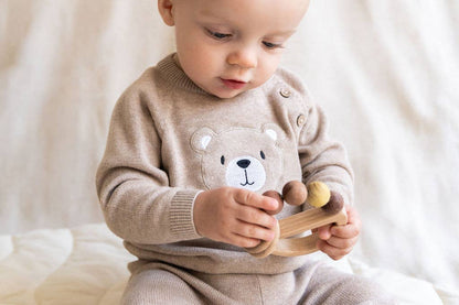 Viverano Organics - Teddy Bear Applique Baby Raglan Pullover (Organic Cotton): Oat Heather / 3-6M