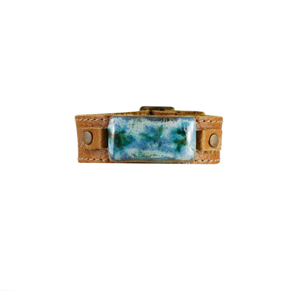 Dandy Jewelry - Rectangle ID Buck Bracelet - Saddle Leather: Seafoam