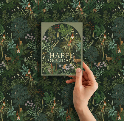 LINNA - "Happy Holidays" Woodland Forest Greeting Card: Season's Greetings Single Card