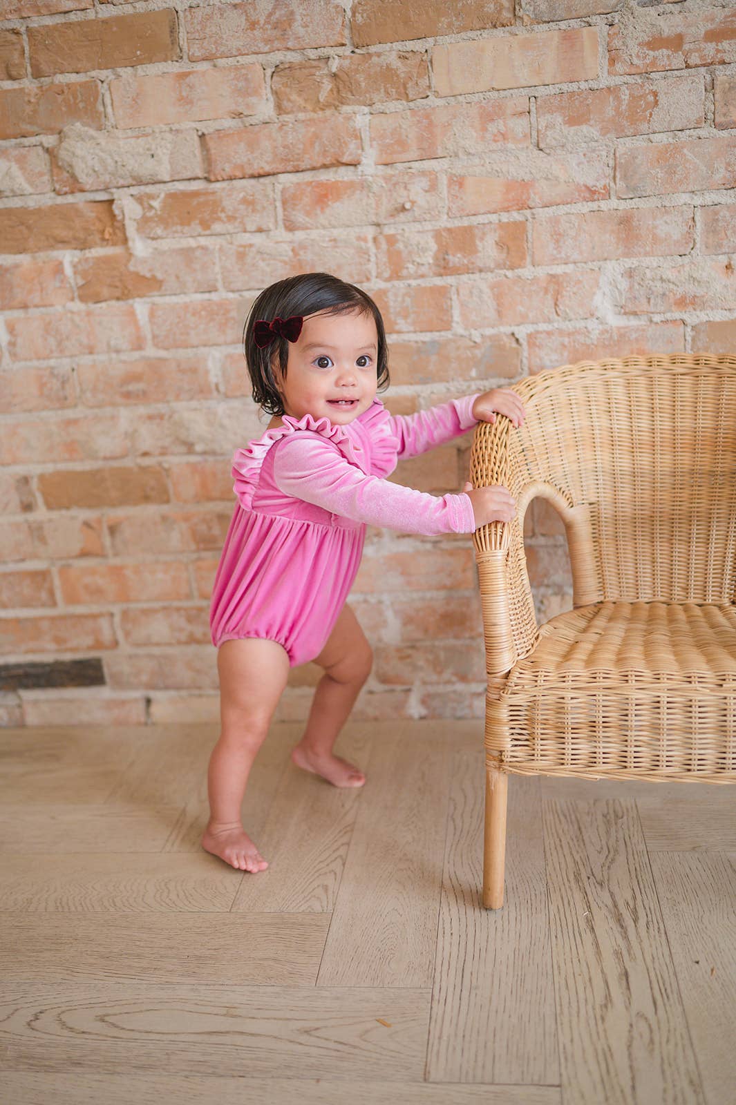 Ollie Jay - Leah Romper in Baby Pink Velvet | Baby Bubble: 6/12m